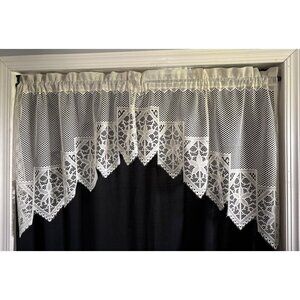 Vintage Cream Lace Swag Curtain Set 56"W x 26"L